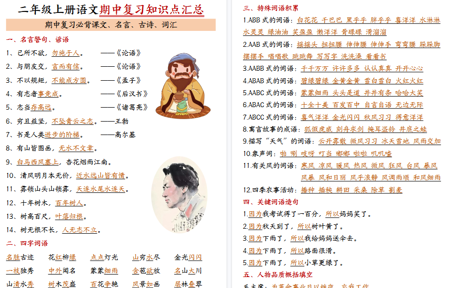 【11页高清完整版】二年级上册语文期中复习知识点汇总-小初高学习资料下载_真题试卷 - 开学吧资料库