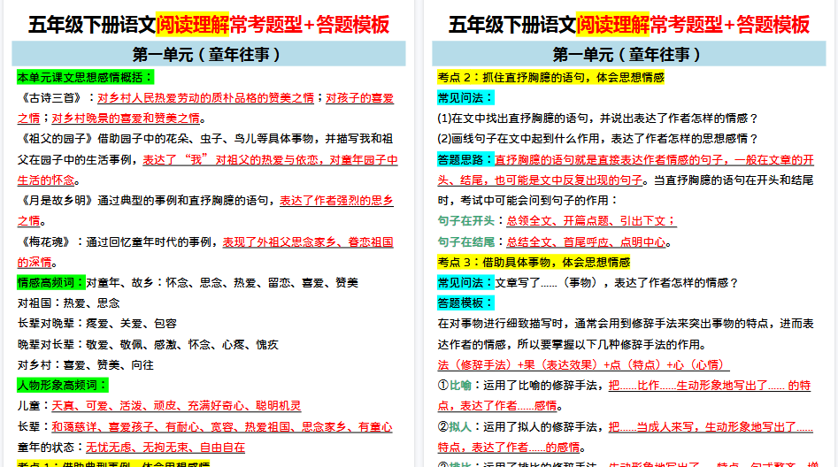 【10页高清完整版】五年级下册语文阅读理解-小初高学习资料下载_真题试卷 - 开学吧资料库