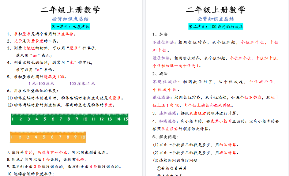 【8页高清完整版】二上数学必背汇总-小初高学习资料下载_真题试卷 - 开学吧资料库