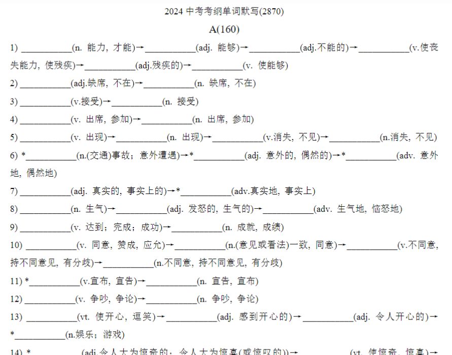 71页！2024年中考英语考纲词汇及短语基础过关-开学吧