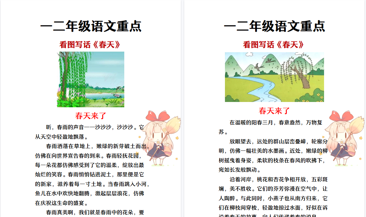 2026春新版一二年级看图写话 _ 关于春天的优秀范文-小初高学习资料下载_真题试卷 - 开学吧资料库