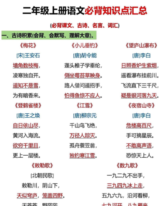 二年级上册语文必背知识点汇总-开学吧