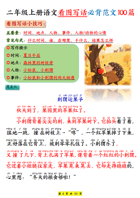 二年级上册语文《看图写话必背范文100篇》-开学吧