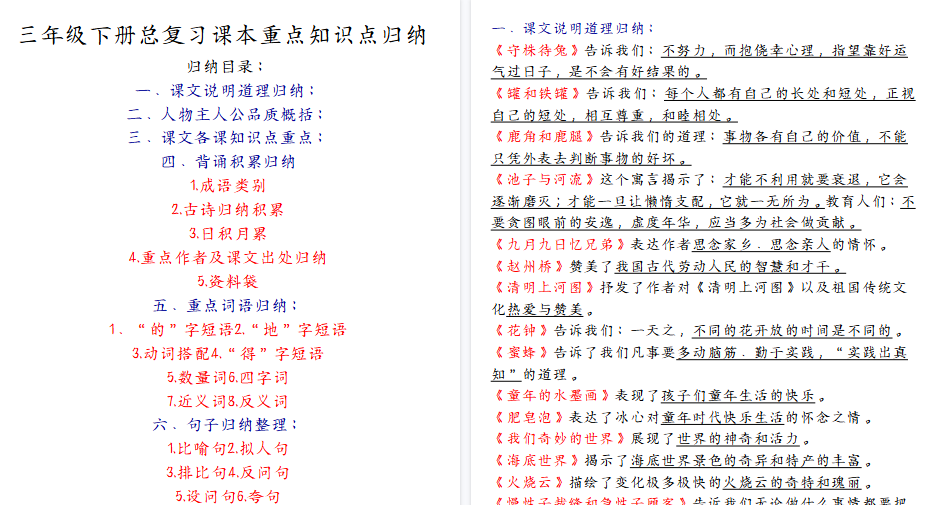 【38页高清完整版】三下语文期末知识点总复习-小初高学习资料下载_真题试卷 - 开学吧资料库