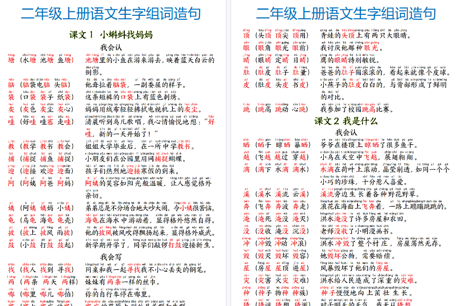 【18页高清完整版】二年级上册组词造句带拼音-小初高学习资料下载_真题试卷 - 开学吧资料库