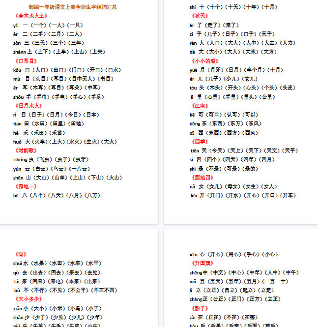 【6页完整版】全册生字组词汇总【高清直接可打印】-开学吧