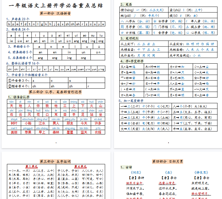【15页完整版】一年级语文上册高频考点知识总结-开学吧