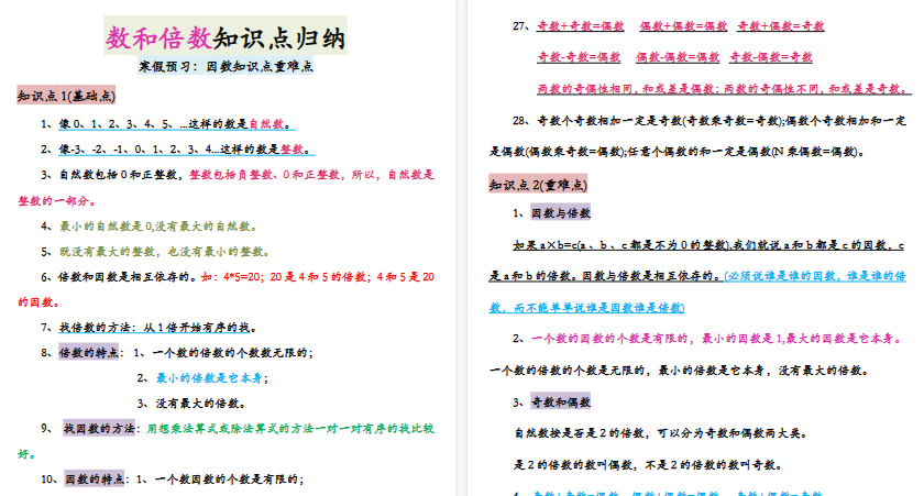【2026寒假20页】五下寒假预习因数和倍数知识点归纳-小初高学习资料下载_真题试卷 - 开学吧资料库