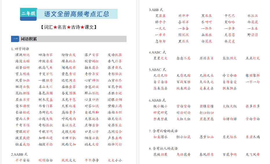 新二上语文全册高频期末考点汇总（词汇名言古诗课文）11页-小初高学习资料下载_真题试卷 - 开学吧资料库