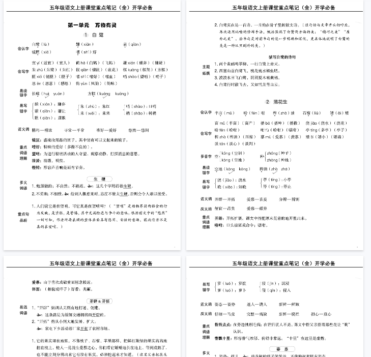 【40页完整版】五上丨语文 课堂重点笔记-开学吧