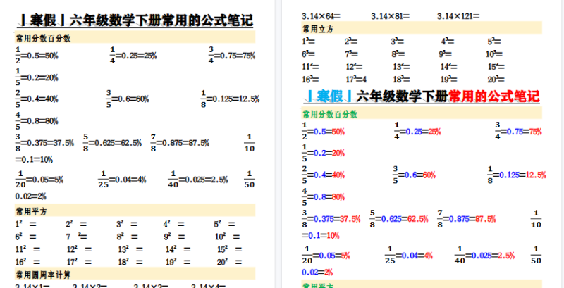 【2026寒假3页】丨寒假丨六年级数学下册常用的公式笔记-小初高学习资料下载_真题试卷 - 开学吧资料库