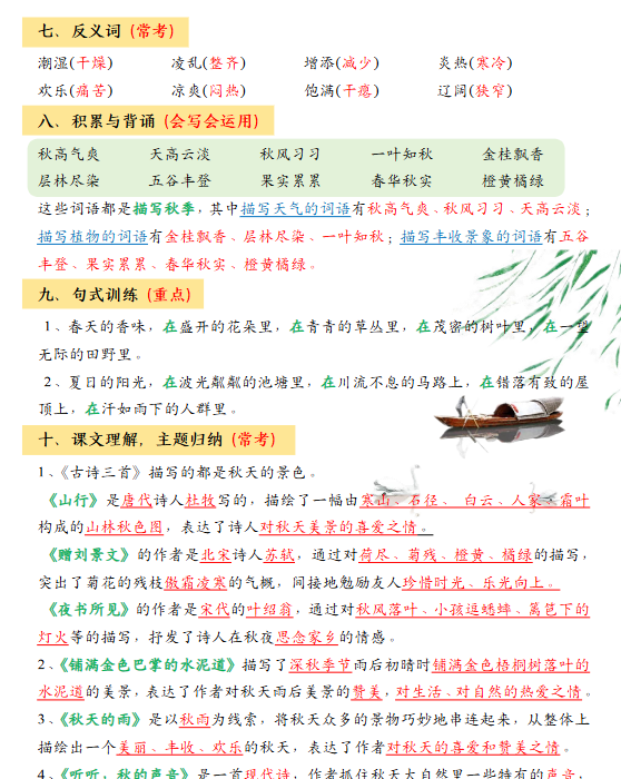 2025秋季三上语文期中高频考点-开学吧
