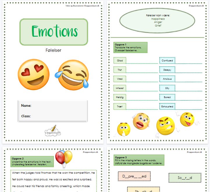 【6页高清彩色版】emotions【完整可直接打印】认知主题词汇练习纸-开学吧