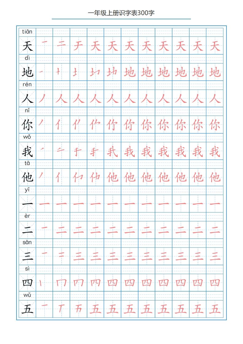 一年级语文上册识字表字帖（300字29页）PDF（部编版）-小初高学习资料下载_真题试卷 - 开学吧资料库