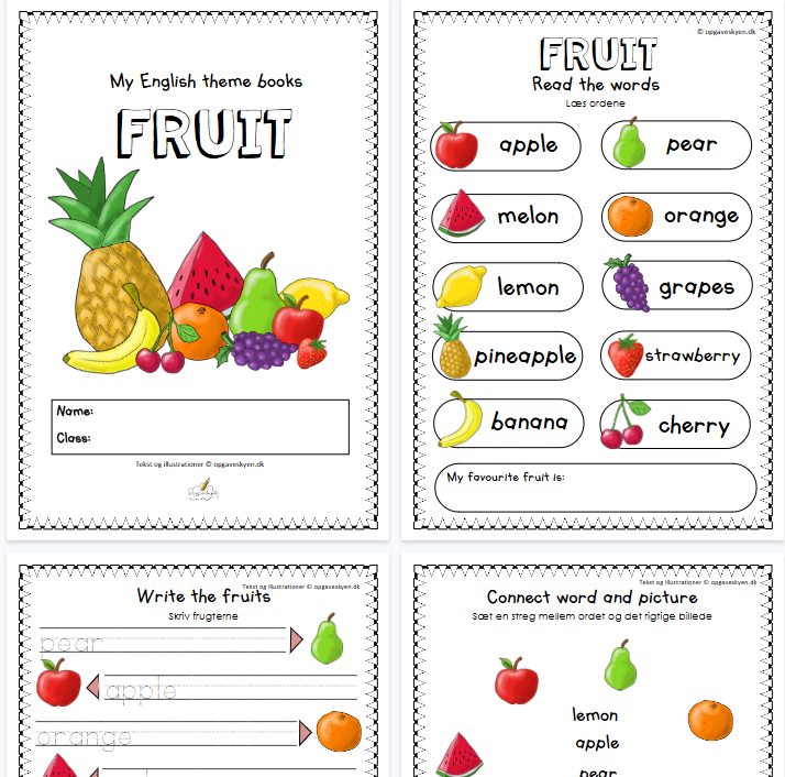 【8页高清彩色版】fruit【完整可直接打印】认知主题词汇练习纸-开学吧