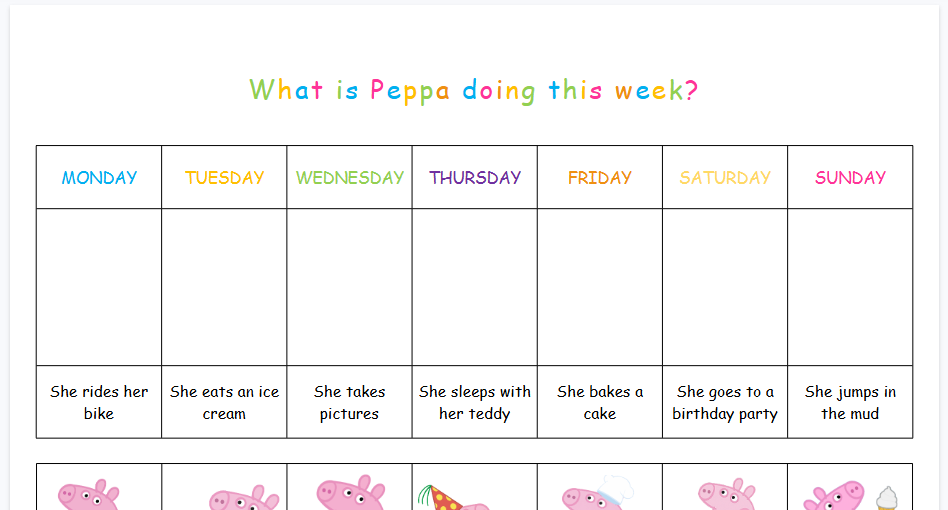 【2页高清彩色版】what-is-peppa-doing【完整可直接打印】小猪佩奇语法练习纸-开学吧
