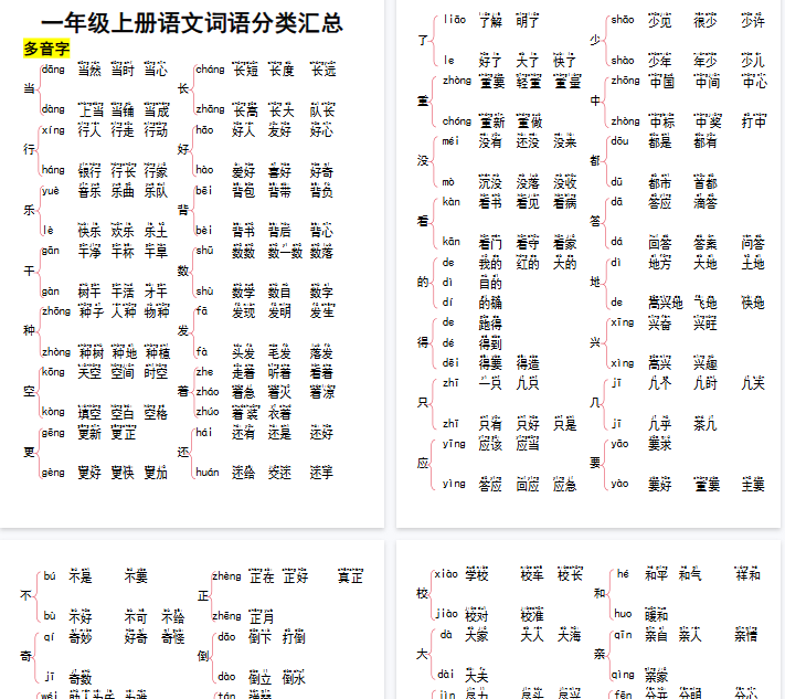 【37页完整版】一年级语文词语大全37页汇总-开学吧