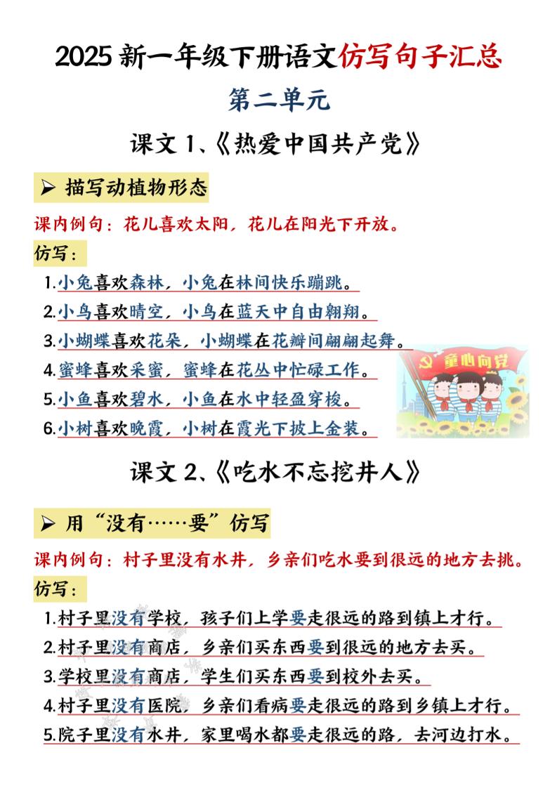 一年级下语文仿写句子汇总--小初高学习资料下载_真题试卷 - 开学吧资料库