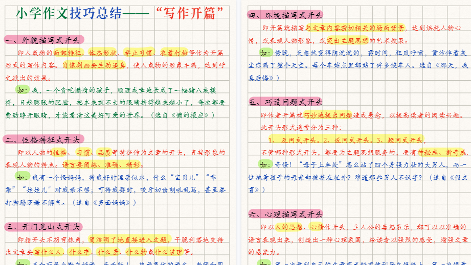 【7页高清完整版】小学作文20个技巧汇总-小初高学习资料下载_真题试卷 - 开学吧资料库