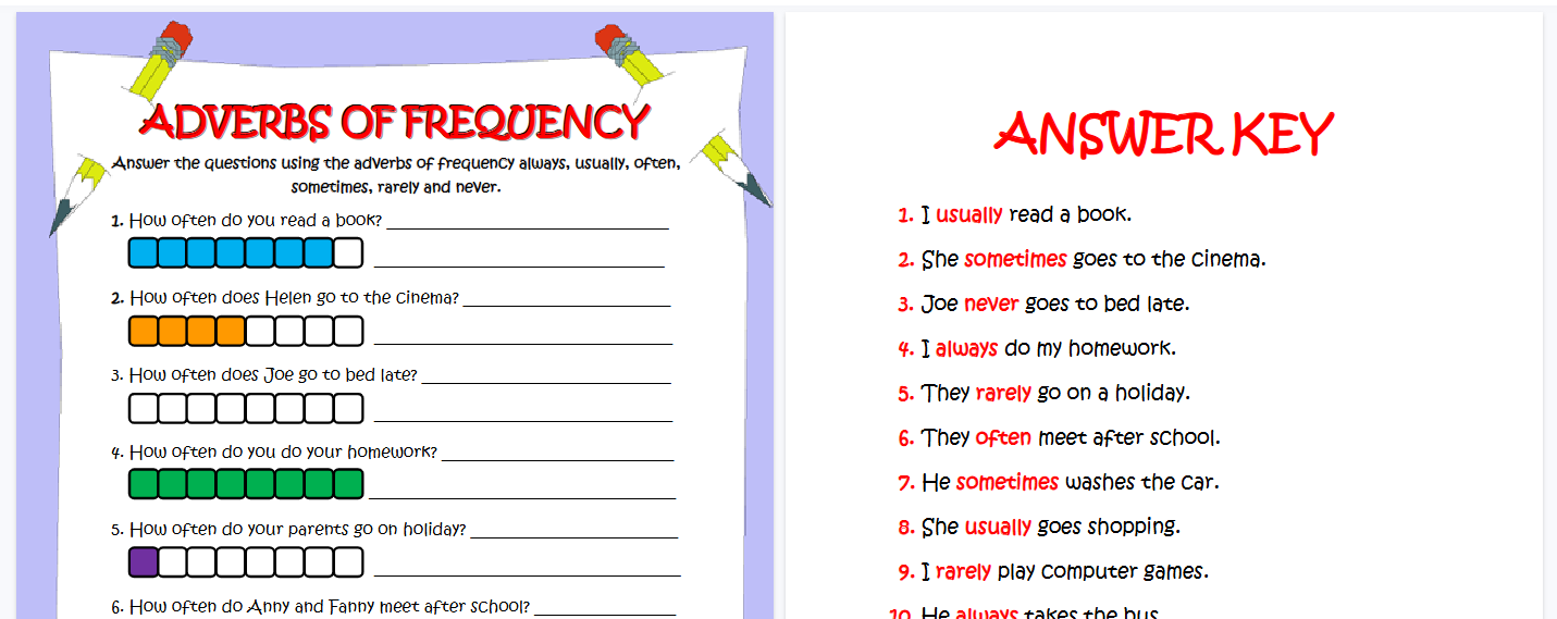 【2页高清彩色版】adverbs of frequency questions esl grammar worksheet【完整可直接打印】语法作业纸63套-开学吧