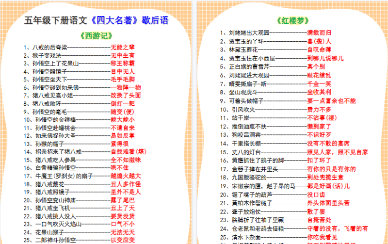 【2026寒假4页】五年级下册语文四大名著歇后语整理，寒假预习必背考点！-小初高学习资料下载_真题试卷 - 开学吧资料库