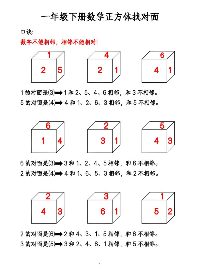 一年级下册数学正方体找对面-小初高学习资料下载_真题试卷 - 开学吧资料库