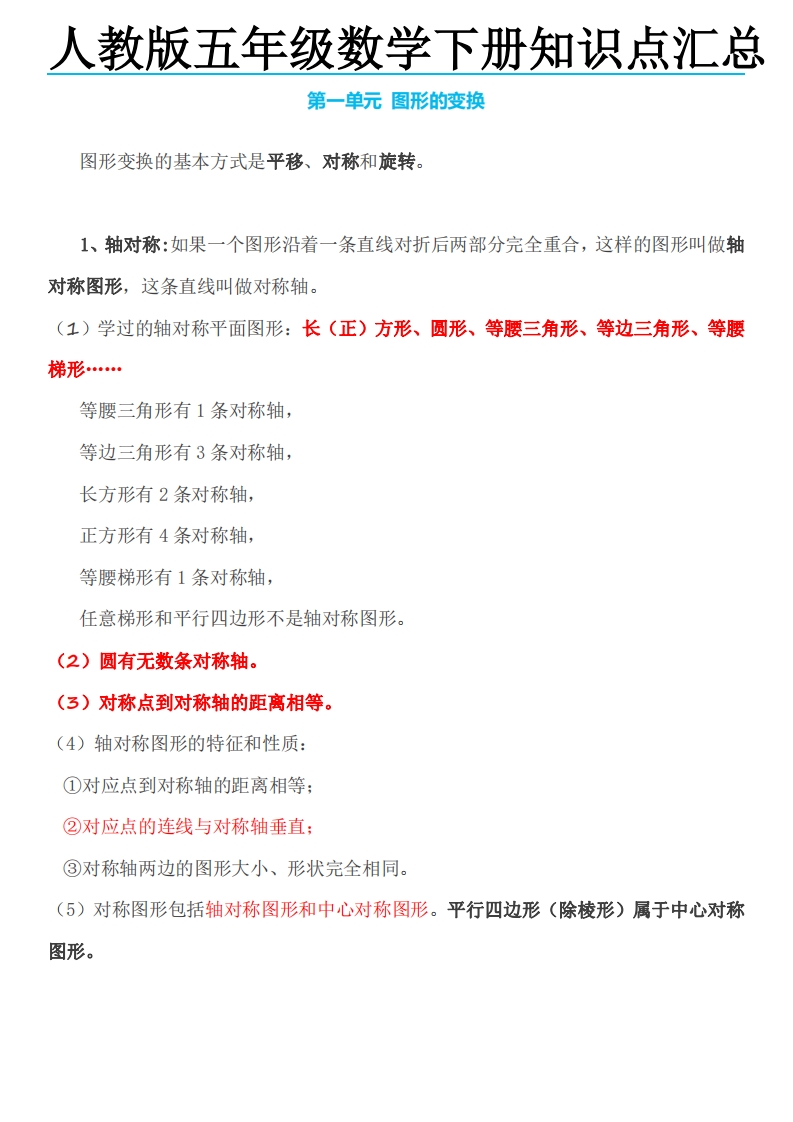 五下数学人教版知识点-小初高学习资料下载_真题试卷 - 开学吧资料库