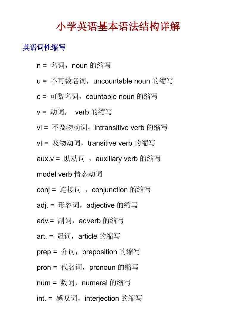 六年级下英语小学基本语法结构详解-小初高学习资料下载_真题试卷 - 开学吧资料库