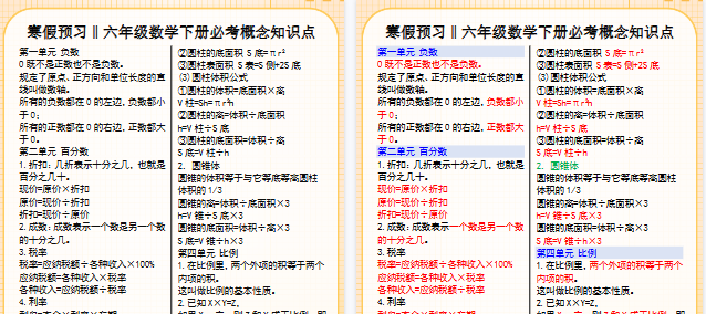 【2026寒假3页】六年级数学下册必考概念知识点寒假预习-小初高学习资料下载_真题试卷 - 开学吧资料库