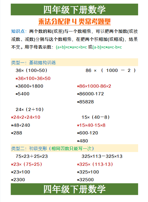43份！乘法分配律最新整理持续更新版-高清完整-开学吧