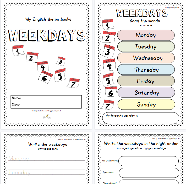 【8页高清彩色版】weekdays【完整可直接打印】认知主题词汇练习纸-开学吧