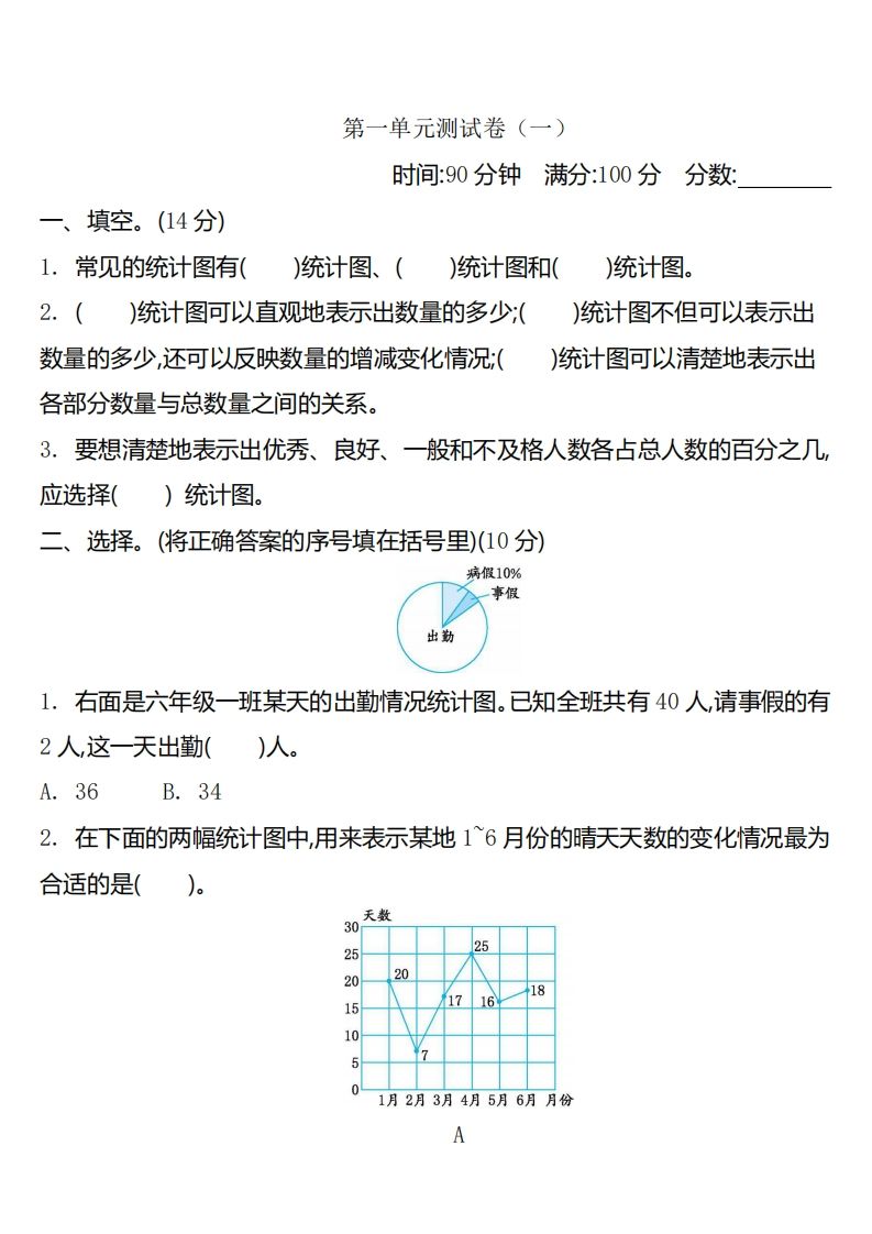 六下苏教版数学第一单元测试卷-2-小初高学习资料下载_真题试卷 - 开学吧资料库