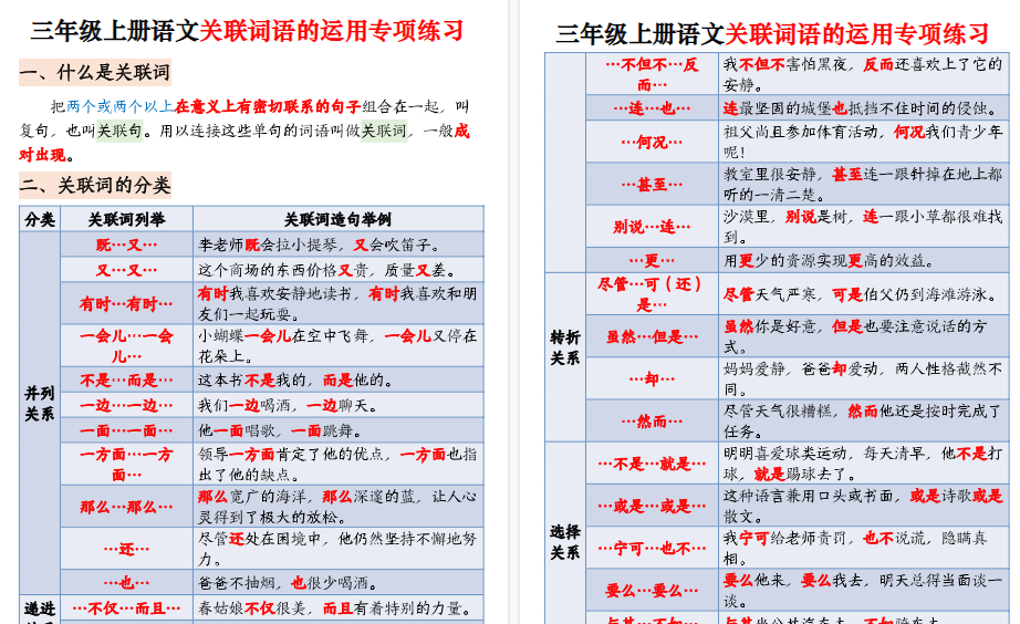 【22页高清完整版】三上语文【关联词语的运用专项练习(练习+答案)】-小初高学习资料下载_真题试卷 - 开学吧资料库