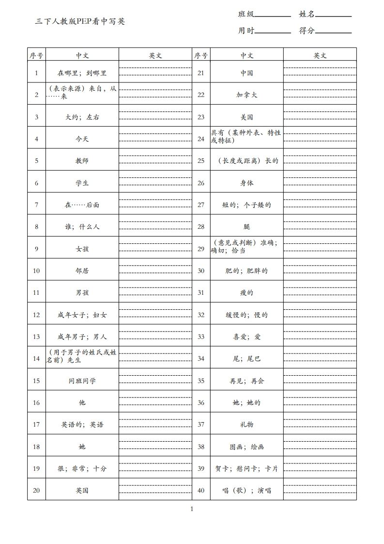 三下人教版英语PEP看中写英-小初高学习资料下载_真题试卷 - 开学吧资料库