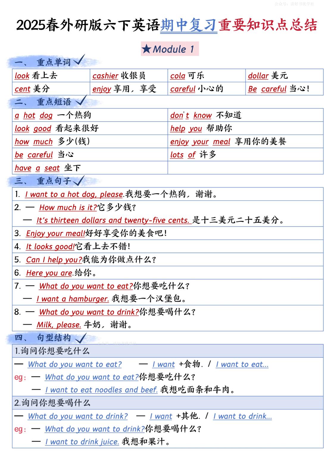 六下英语外研期中知识梳理-小初高学习资料下载_真题试卷 - 开学吧资料库