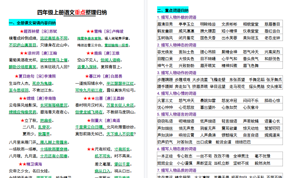 【20页高清完整版】【四上】语文必背汇总-开学吧