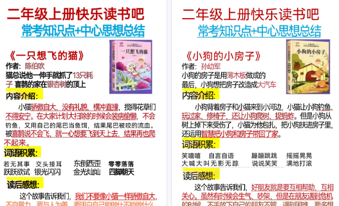 【6页高清完整版】二年级上册快乐读书吧-小初高学习资料下载_真题试卷 - 开学吧资料库