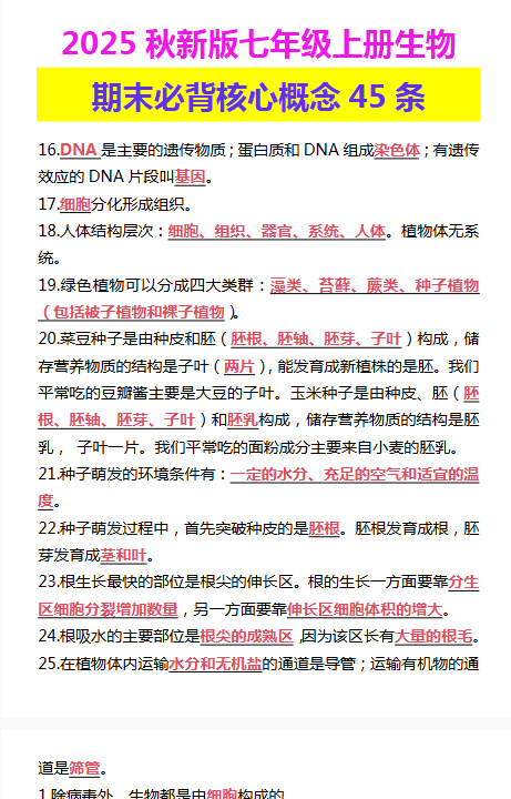 初中生物七年级上册资料大全-开学吧