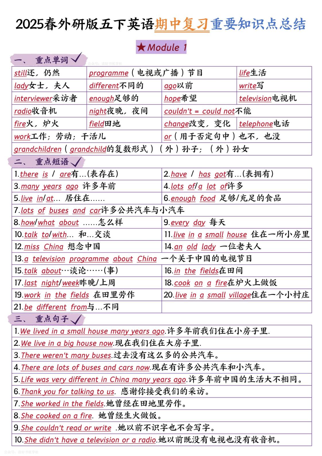 五下英语外研期中知识梳理-小初高学习资料下载_真题试卷 - 开学吧资料库
