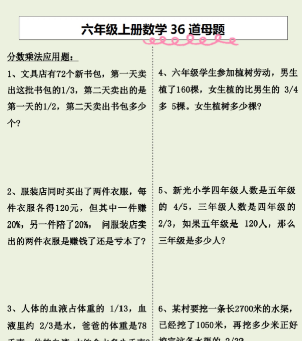 六年级上册数学36道母题-开学吧