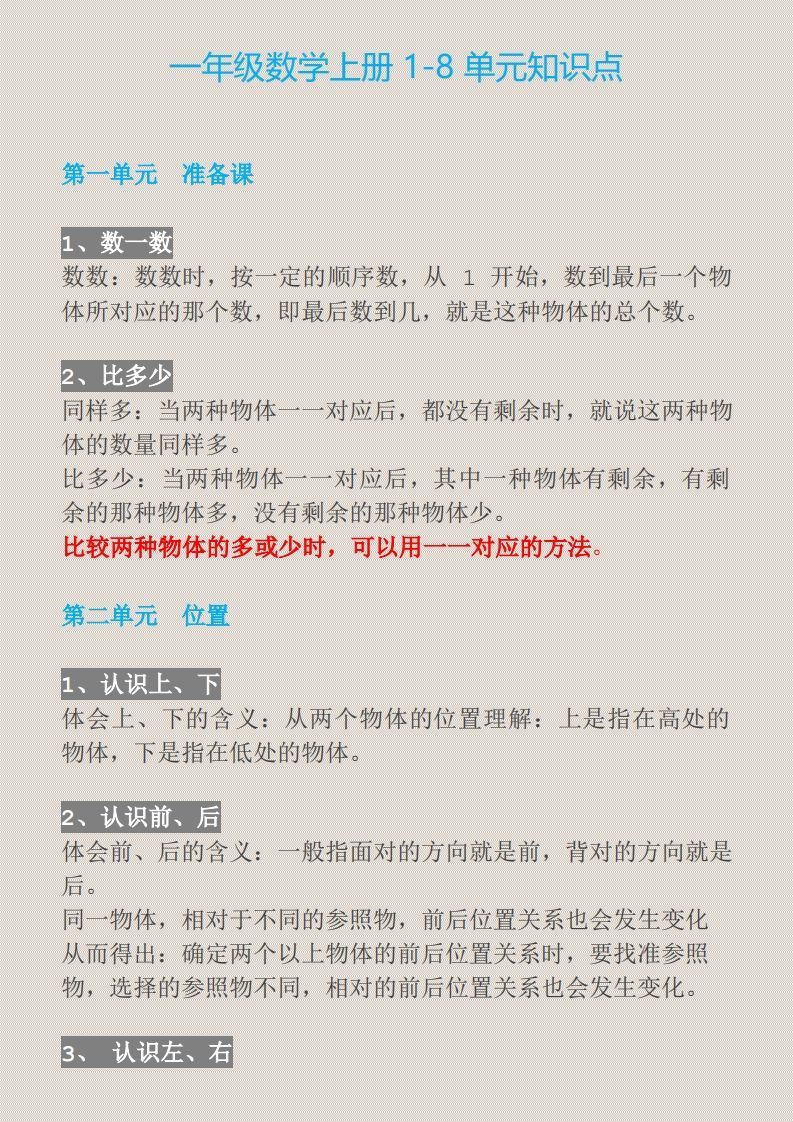 【一上】数学必背汇总-小初高学习资料下载_真题试卷 - 开学吧资料库