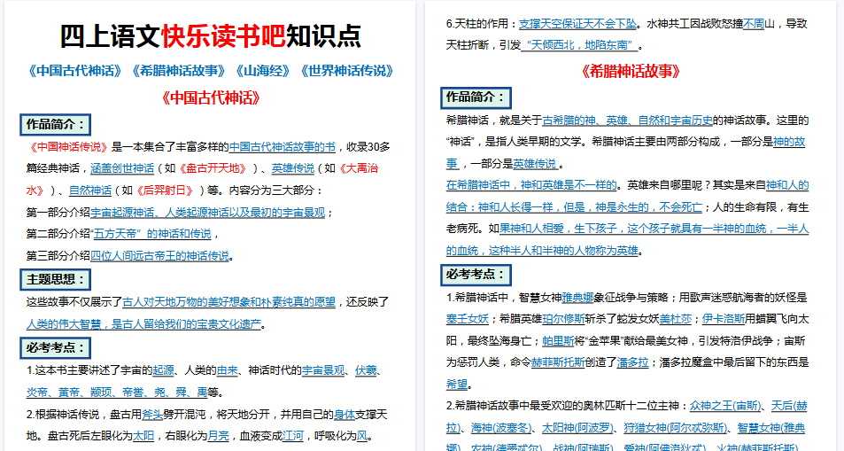 【12页高清完整版】四上语文快乐读书吧-小初高学习资料下载_真题试卷 - 开学吧资料库