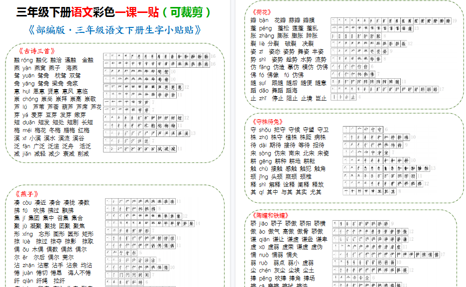 【10页高清完整版】三年级(下)语文最新部编版生字带拼音组词汇总-小初高学习资料下载_真题试卷 - 开学吧资料库