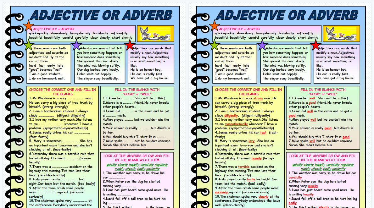 【2页高清彩色版】adjective or adverb worksheet with grammar explanation【完整可直接打印】语法作业纸63套-开学吧