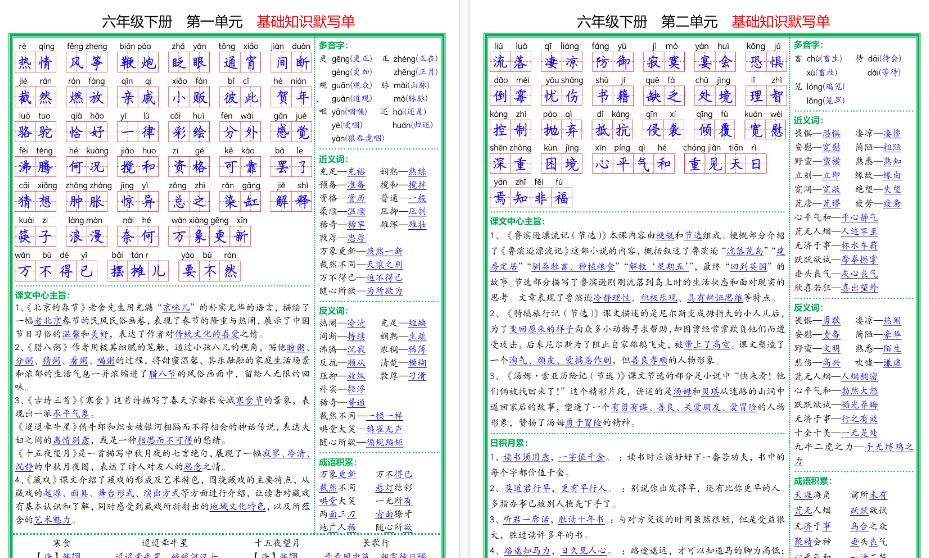 【2026春12页完整版】六（下）语文基础知识默写单-免费学习资料下载 - 开学吧