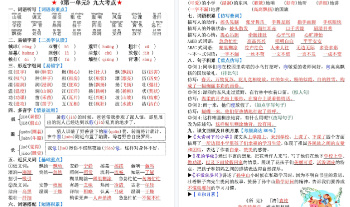 【高清17页整理】新三上语文1-8单元知识点归纳（精华版）九大考点-开学吧