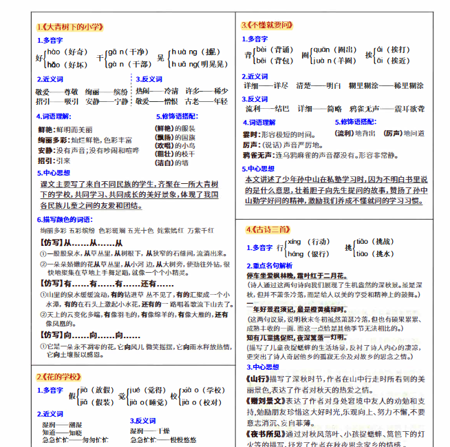 【6页高清完整版】【课课贴】3年级上册每课重点生字组词认读贴，贴在课本空白处-开学吧