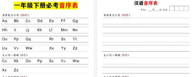 【2026春2页完整版】一(下)语文:汉语音序表默写_-小初高学习资料下载_真题试卷 - 开学吧资料库