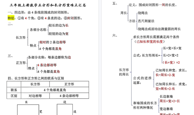 【18页高清完整版】三年级数学上册长方形和正方形重难点专项练习-小初高学习资料下载_真题试卷 - 开学吧资料库