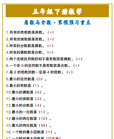 【2026寒假】五年级下册数学 质数与合数·寒假预习重点-小初高学习资料下载_真题试卷 - 开学吧资料库